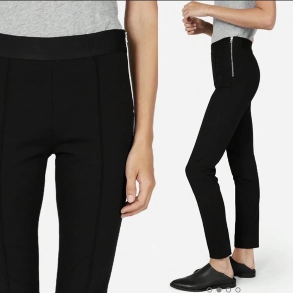 Everlane The Stretch Ponte Skinny Pants Black Side Zip minimal basic size medium